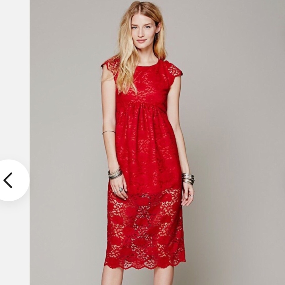 NEW Free People X Lindsey Thornburg Red Long Lace Babydoll Dress Size 4 P192-20